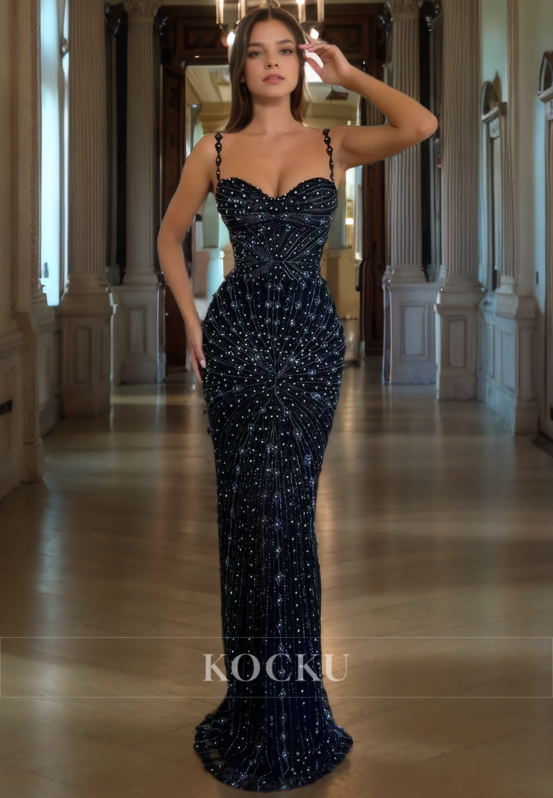 Trumpet Sweetheart Floor-Length Fully Beads Prom Dress