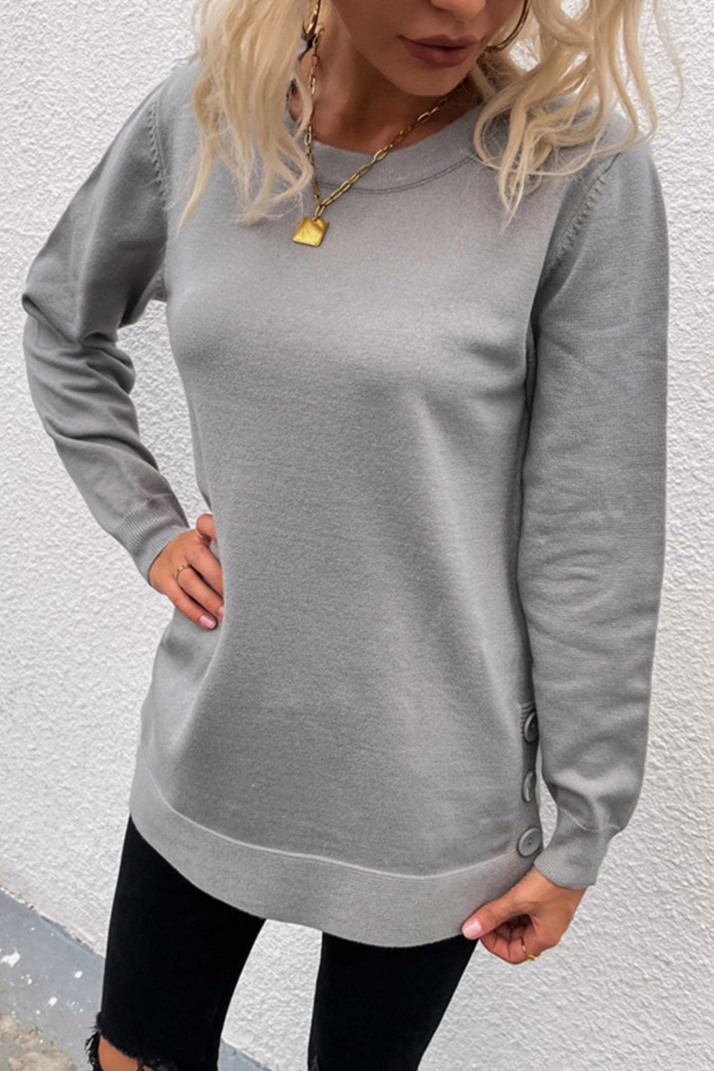 RadyRin Women's Solid Color Slit Knit Sweater - Stylish Comfort