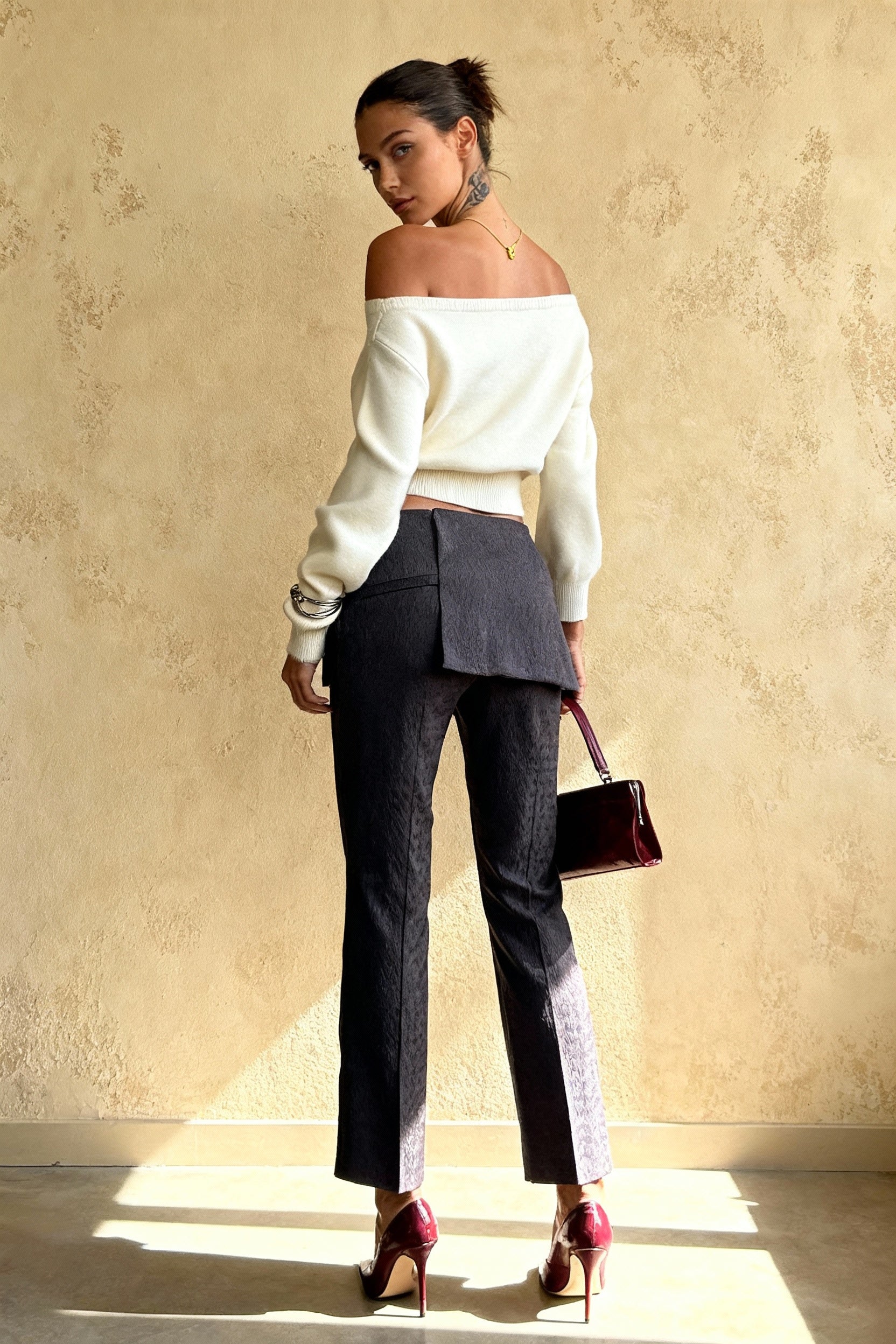 Minimalist Slim Asymmetrical Neck Long Sleeve Blouse - Fashionpara