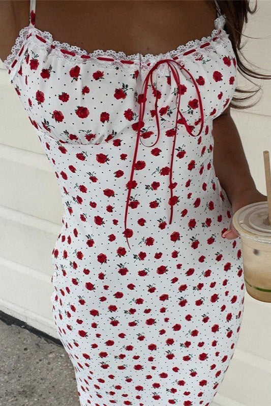 Rose Floral Cowl-Neck Ruched Bodycon Midi Dress