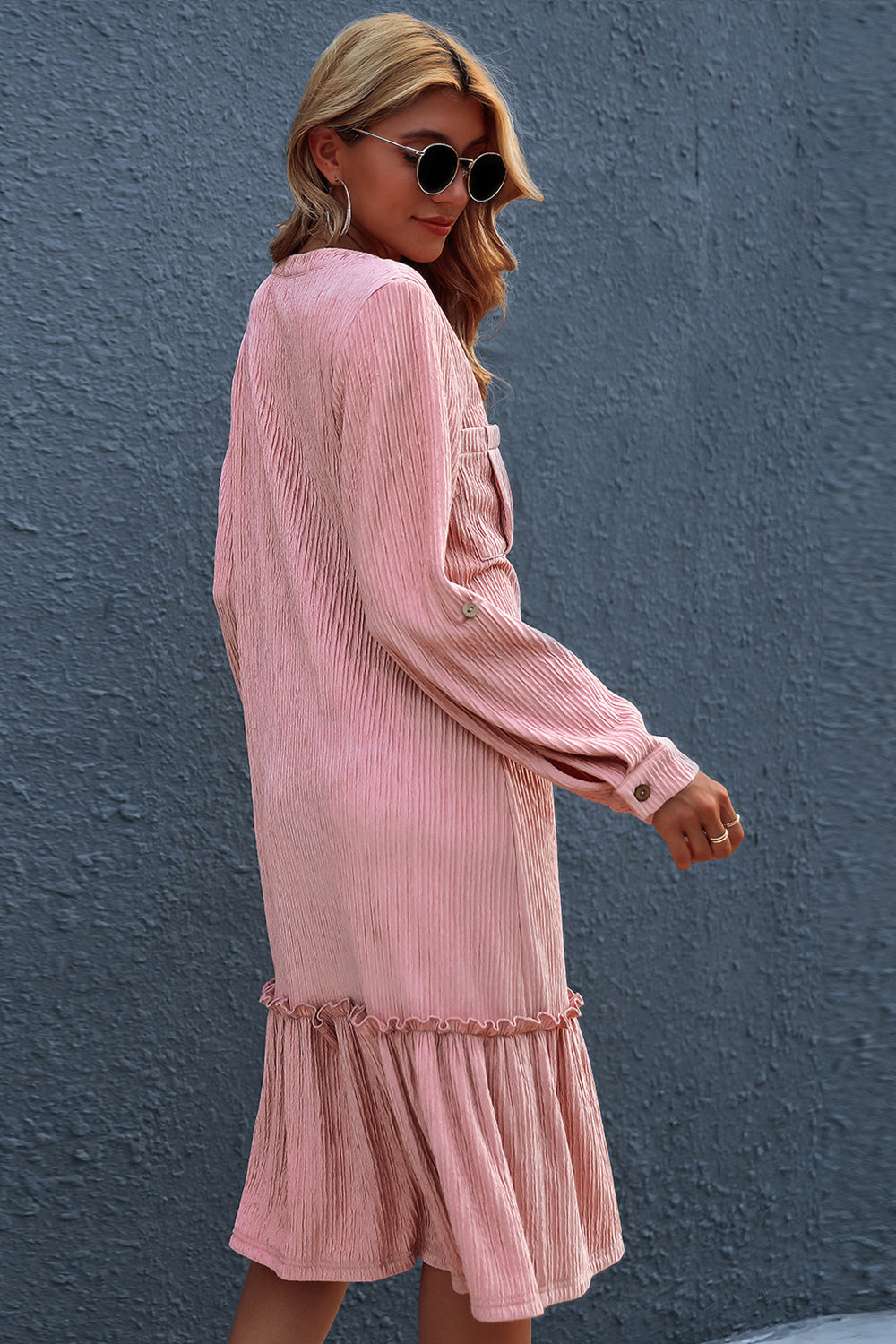 Chic Solid Color Long-Sleeved Cardigan Dress for Elegance