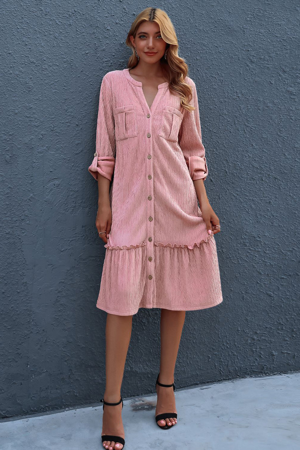 Chic Solid Color Long-Sleeved Cardigan Dress for Elegance