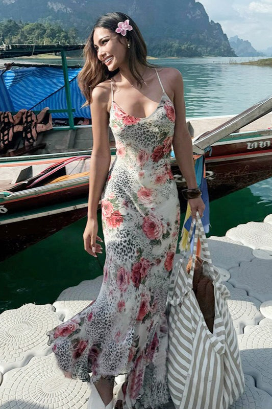Floral Print Scoop Neck Bodycon Maxi Dress