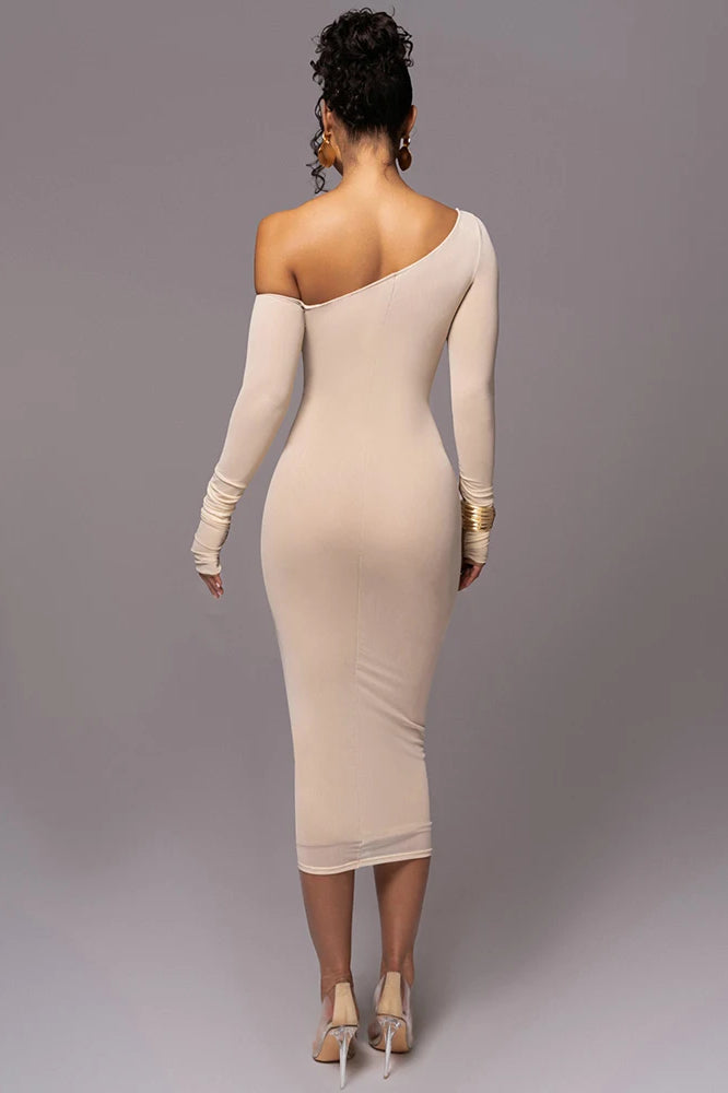 Diagonal Collar Mesh Midi Dress - View 3