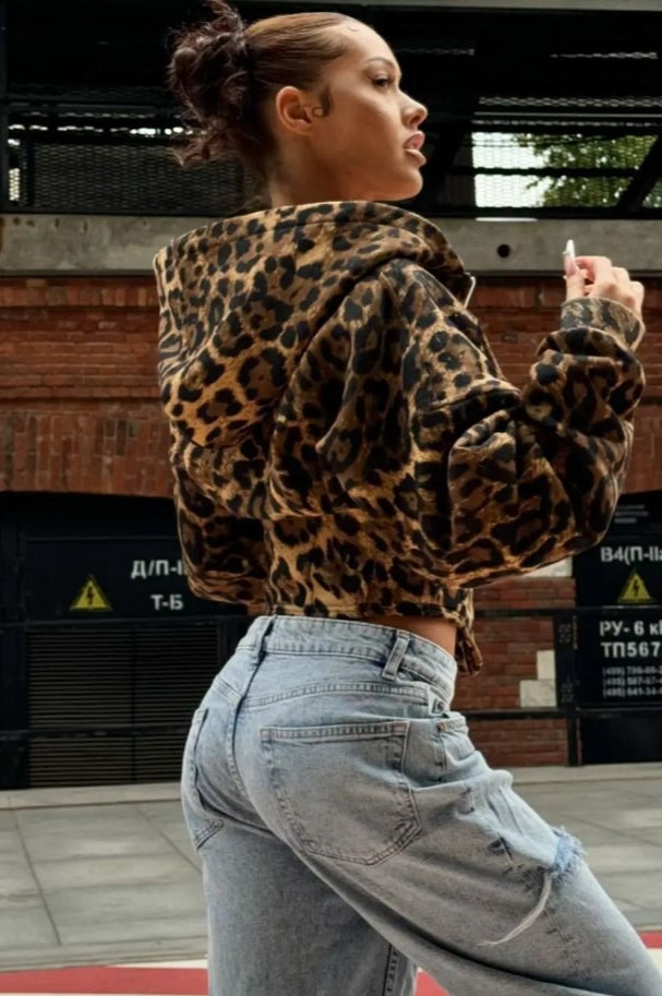 Street Style Leopard Print Hoodie Coat 2