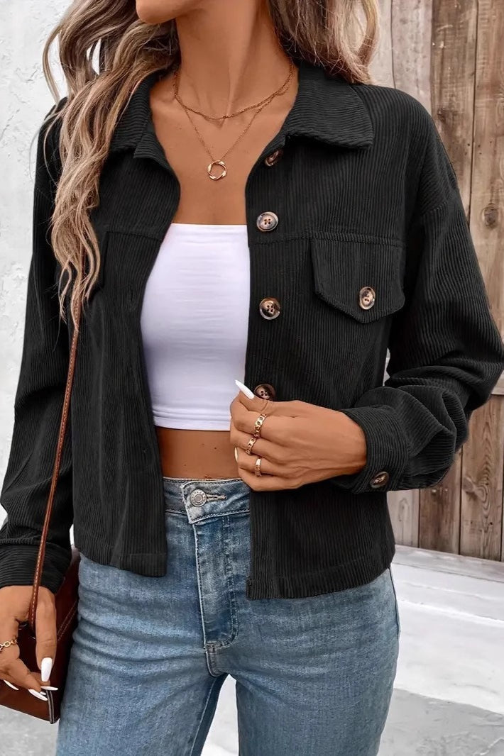 Corduroy Button-Front Shirt Jacket 5