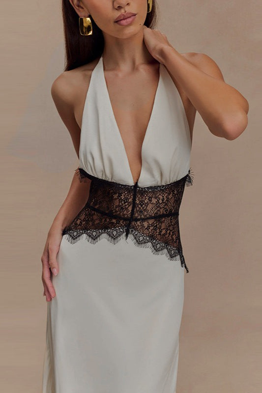 V Neck Backless Lace Dress - View 5