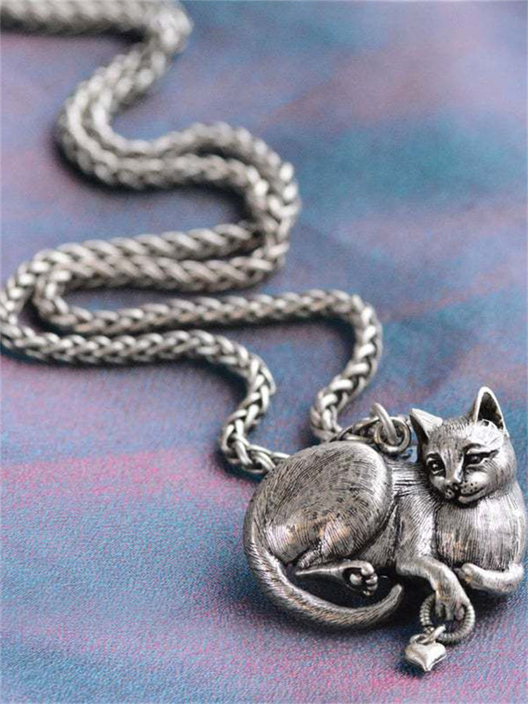 Vintage Mystery Cat Pendant Necklace - Fashionpara