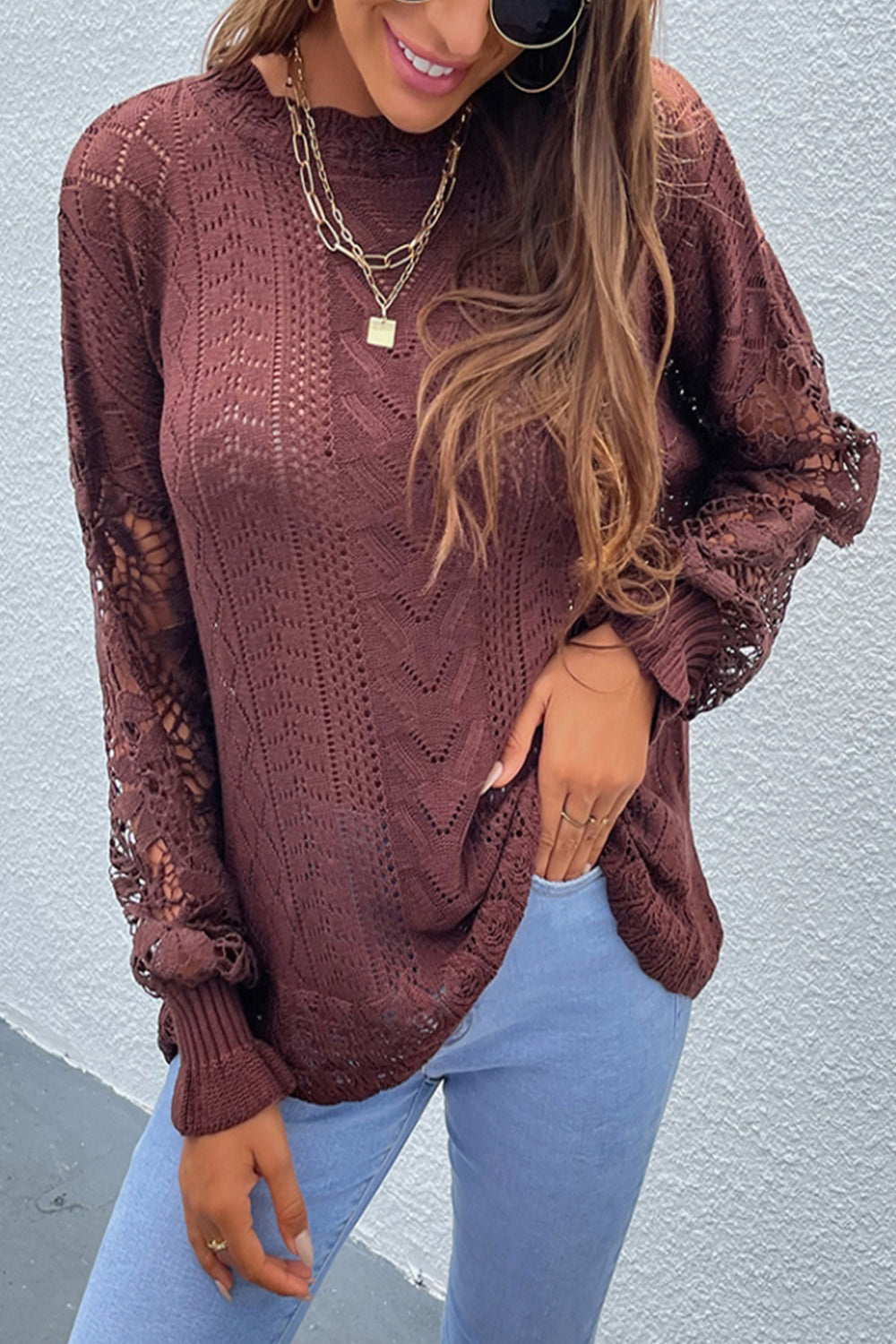 Lace Patchwork Hollow Sweater for Elegant Layering Style