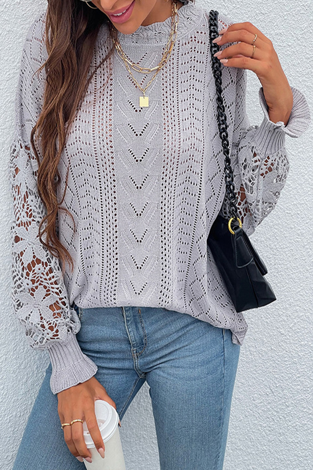 Lace Patchwork Hollow Sweater for Elegant Layering Style
