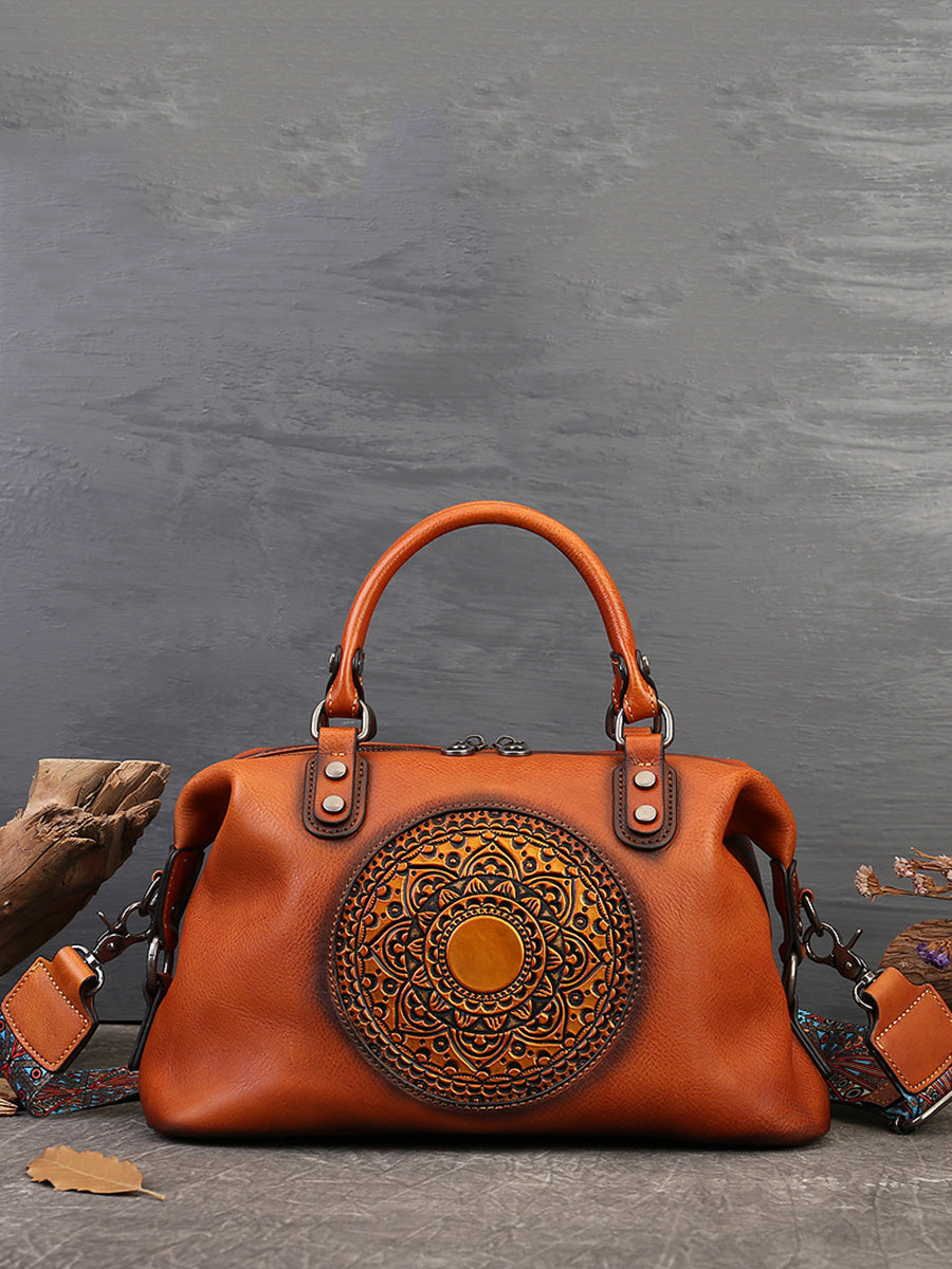 Leather Flower Spliced Capacity Hand Bag Shoulder Bag