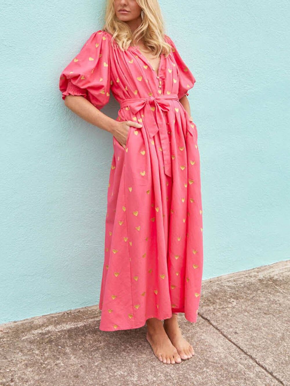 Printed Cardigan Short Sleeve Oversized Midi Dress - Fashionpara