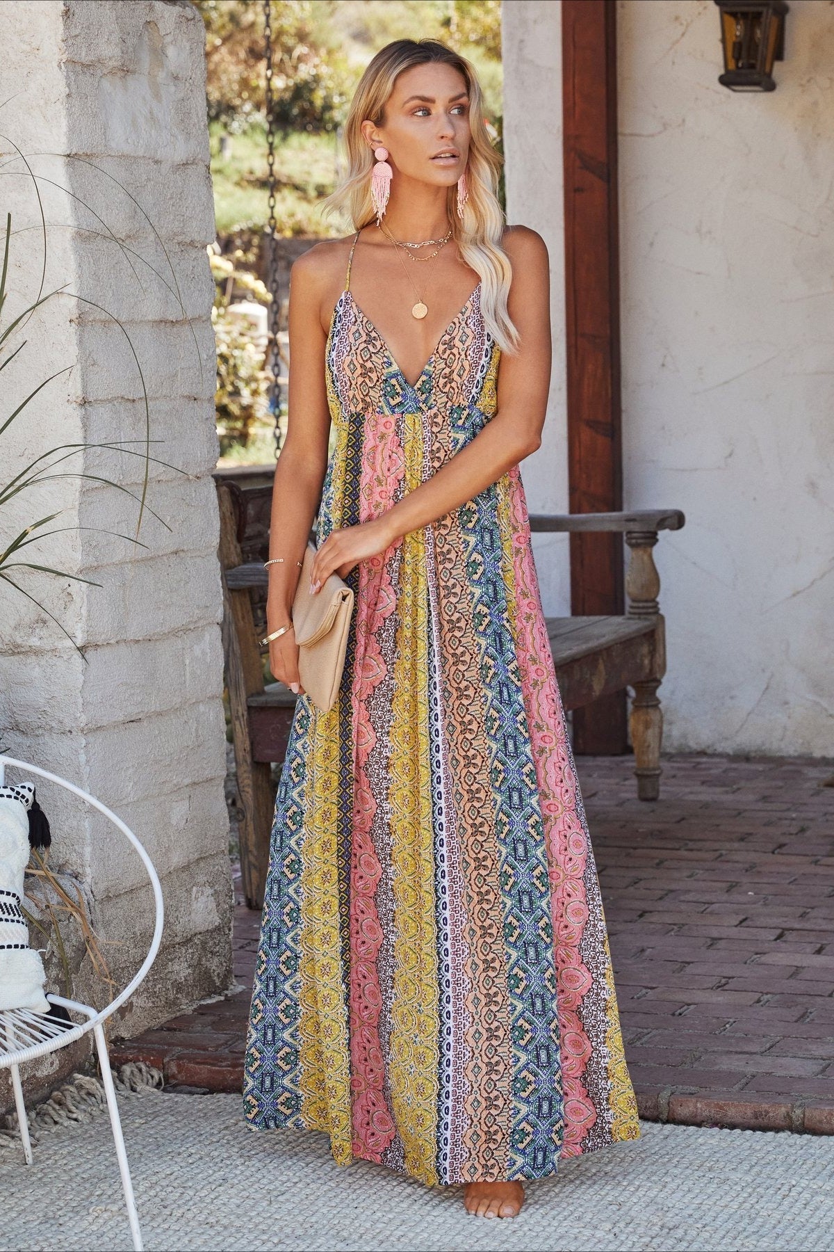 Sexy V-neck Backless Floral Print Cami Maxi Dress