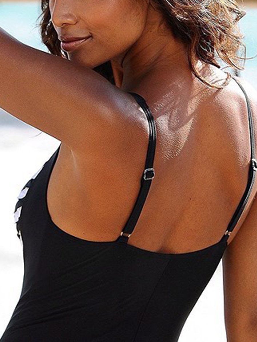 Striped Stitching One Piece Swimsuit - Fashionpara