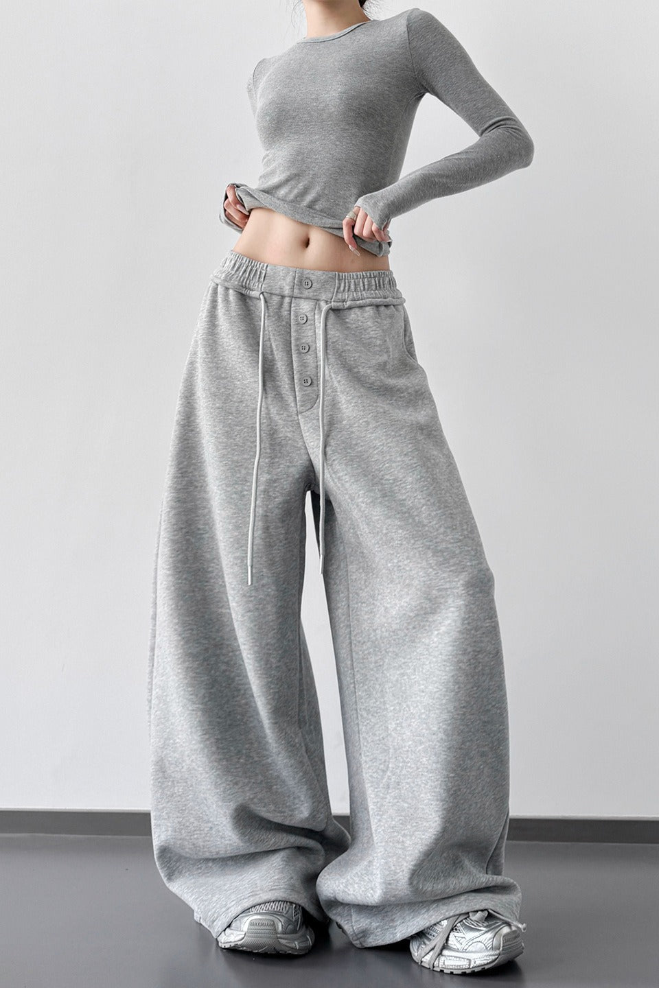 Sporty Wide Leg Casual Elastic Waist Pants
