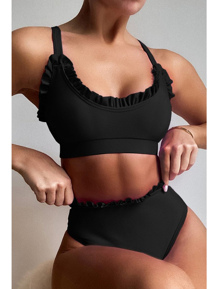 High-waisted Fold Design Purple Bikini Set(2 Colors) - Fashionpara