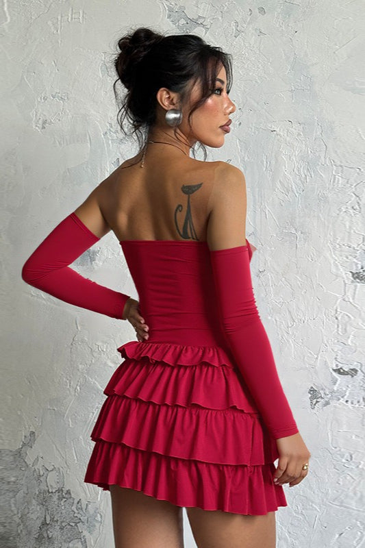 Vintage Long Sleeve Off Shoulder Mini Dress