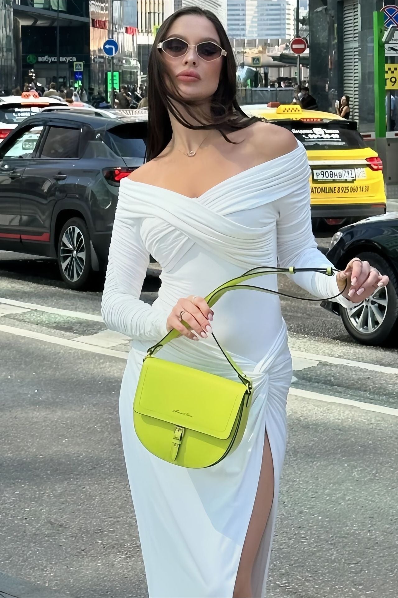 Solid Color Off-Shoulder Ruched Long Sleeve Split Maxi Dress