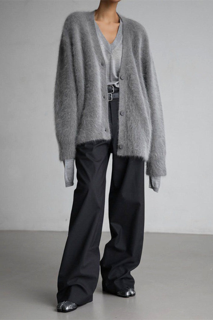 V-Neck Fluffy Knit Cardigan Sweater 7