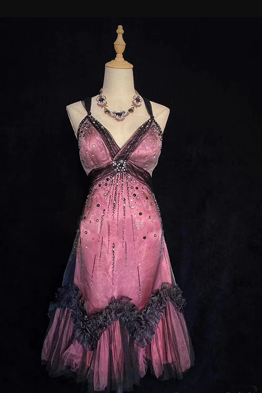 Vintage Tulle Beaded A Line Birthday Dress Spaghetti Straps Homecoming Dress Cocktail Dress S344