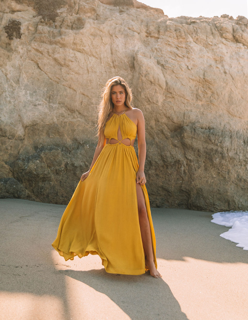 Halter Neck Cut-Out High Slit Maxi Dress 3