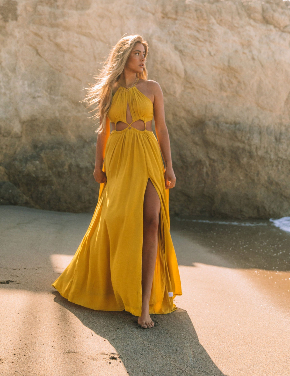 Halter Neck Cut-Out High Slit Maxi Dress