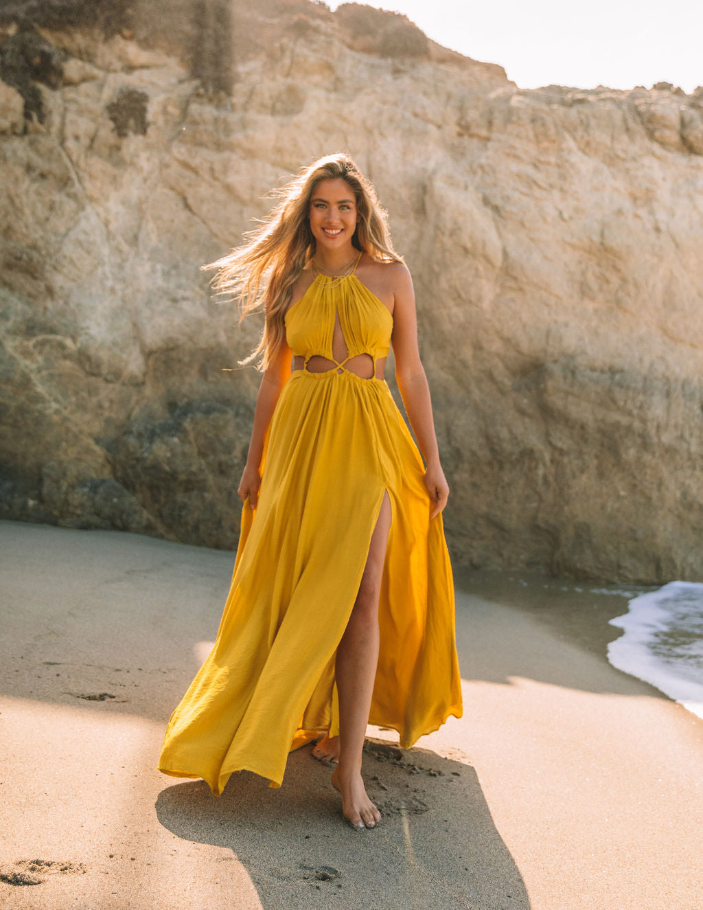 Halter Neck Cut-Out High Slit Maxi Dress 5