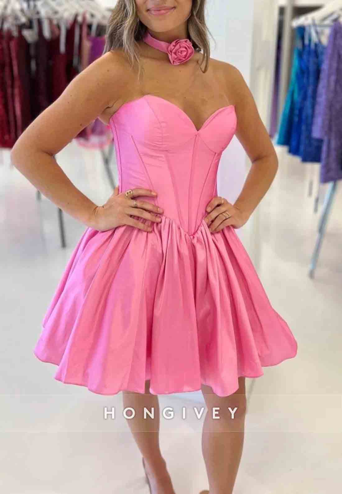 Simple Sweetheart Pleated Sleeveless A-Line Short Homecoming Dresses