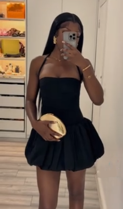 Sexy Black Halter Satin A Line Short Party Dress Formal Graduation Homecoming Dress D358