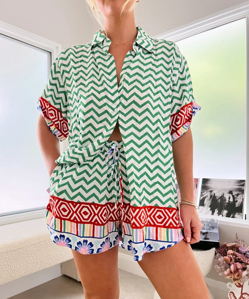 Forest Wave Totem Print Two-piece Set - Fashionpara