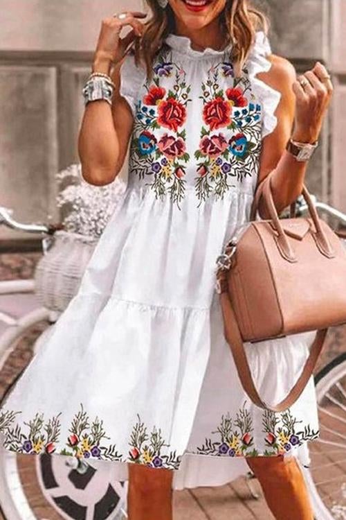Casual Ruffle Floral Printed Midi Tiered Dress - Fashionpara