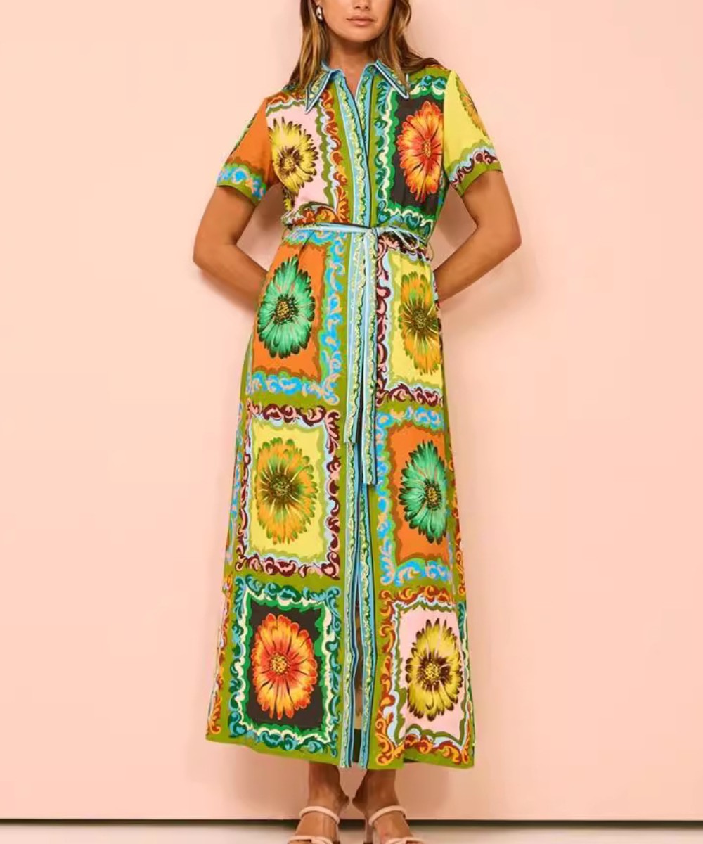 Contrast Flowers Casual Maxi Dress - Fashionpara