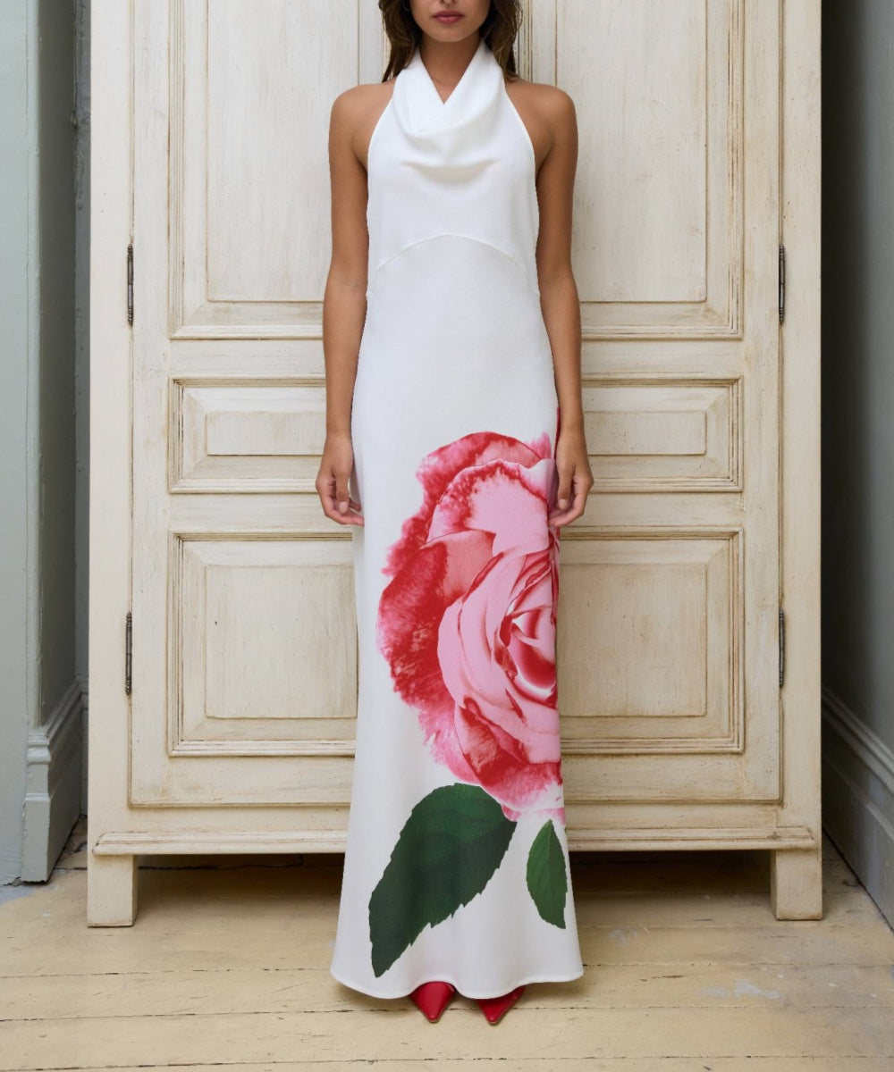 Art Pink Rose Maxi Dress - Fashionpara