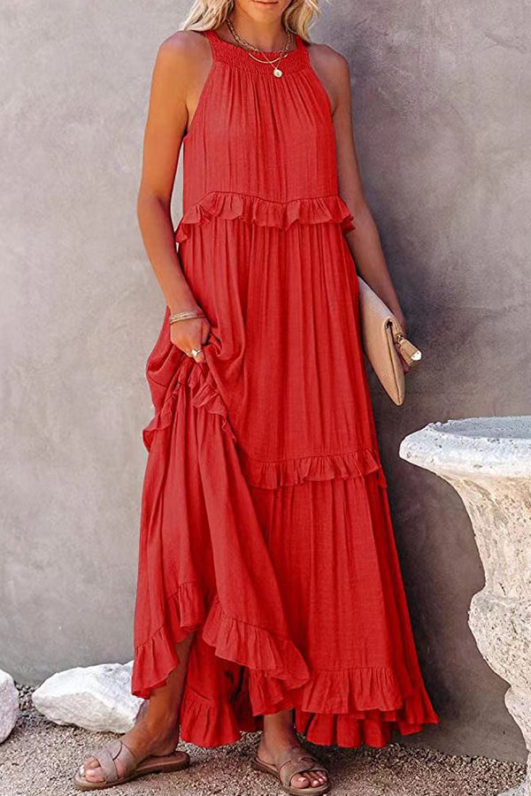 Irregular cake skirt sleeveless long mop skirt - Fashionpara