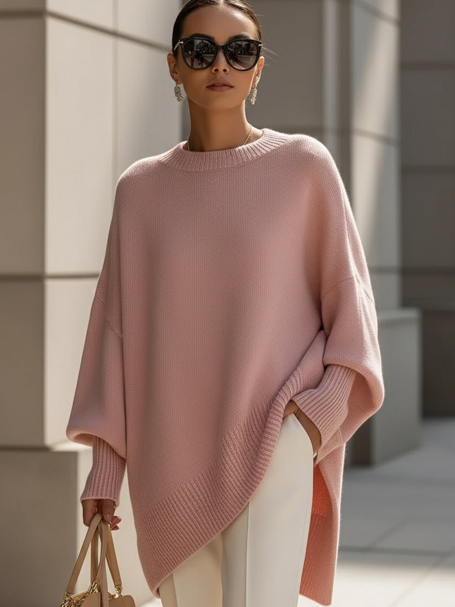 Mock Neck Batwing Sleeve Asymmetric Hem Oversized Sweater 6