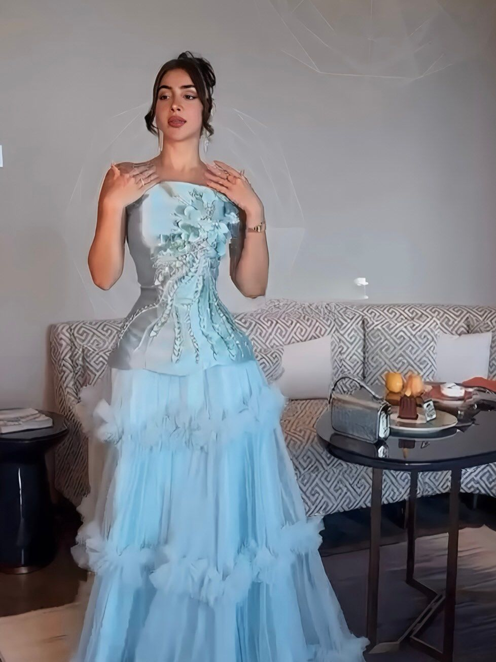 Pretty Blue Strapless Satin Tulle Appliques Mermaid Evening Dress Long Prom Dress D879