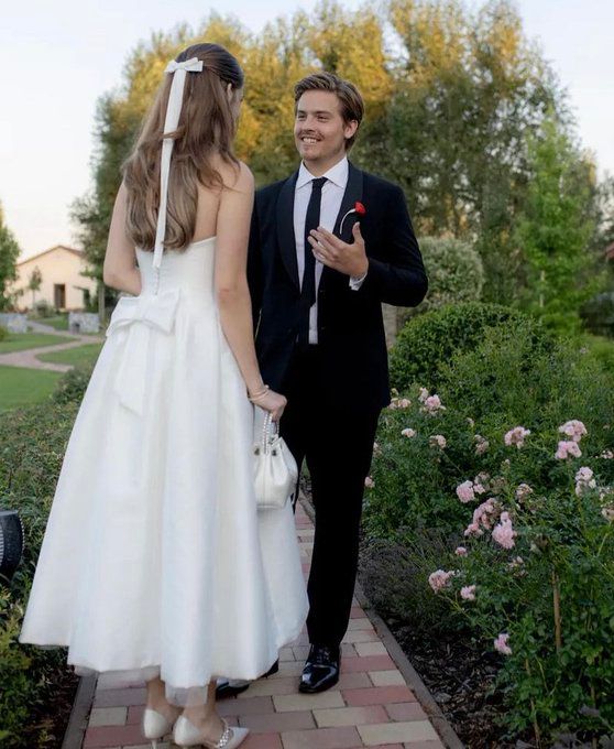 Satin Tulle Midi Wedding Dress, Simple Square Neckline Tea Length Formal Prom Dress