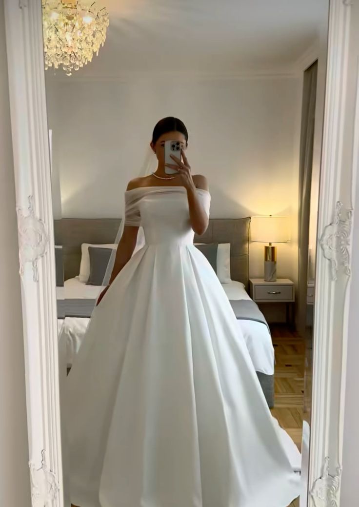White Off The Shoulder Wedding Dresses A Line Long Bridal Gowns