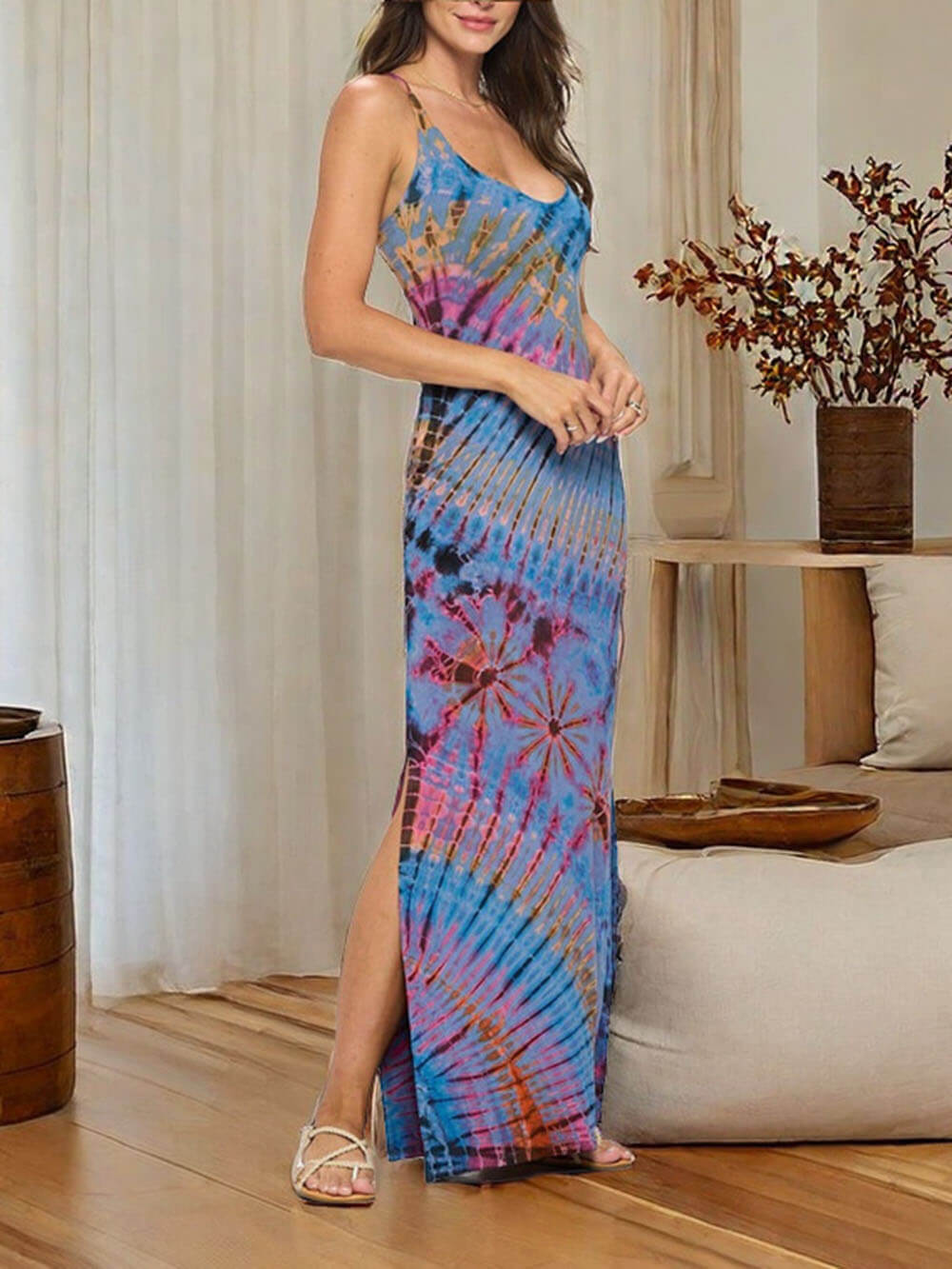 Vacay-Mode Tie Dye Spandex Maxi Dress - Fashionpara