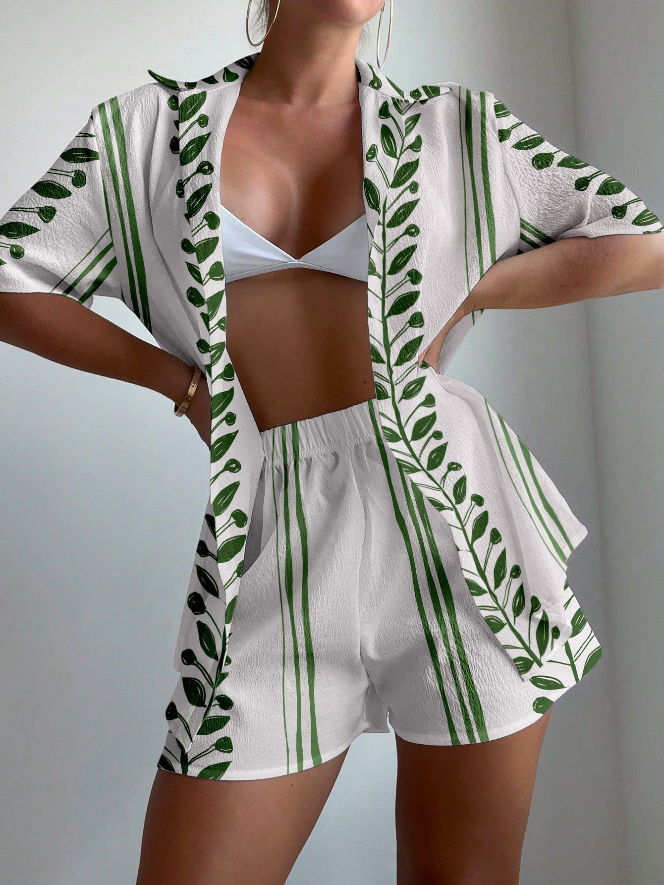 Summer vacation leaf print two-piece set - Fashionpara