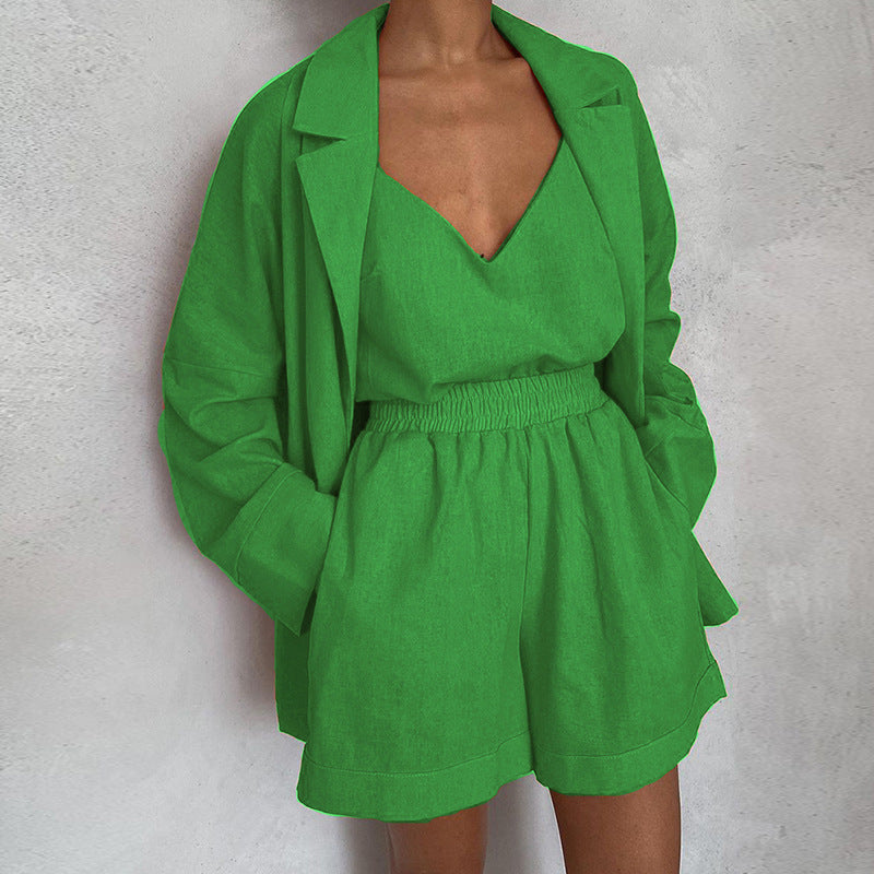 Casual V-neck Lace-up Three-pieces Suit - Fashionpara