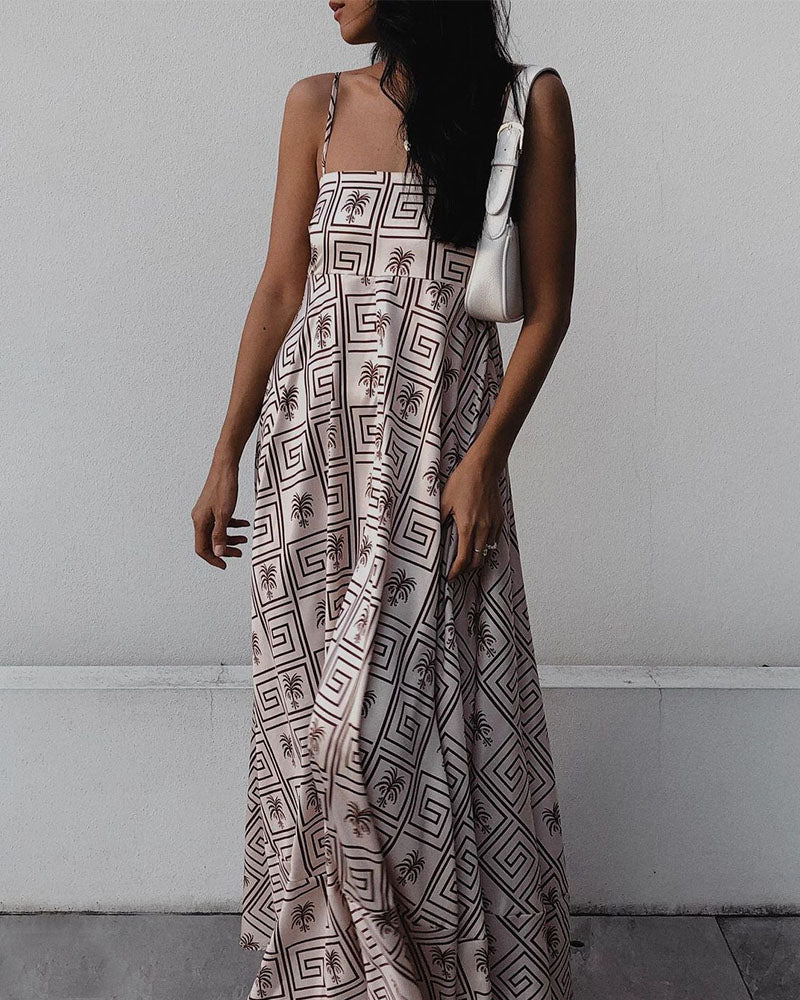 Vacation coconut print suspender dress - Fashionpara