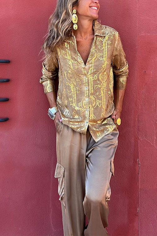 Button Down Long Sleeves Unique Printed Blouse Shirt - Fashionpara