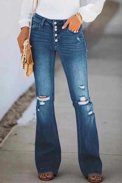 Fashion Ripped Bell Bottom Jeans - Fashionpara