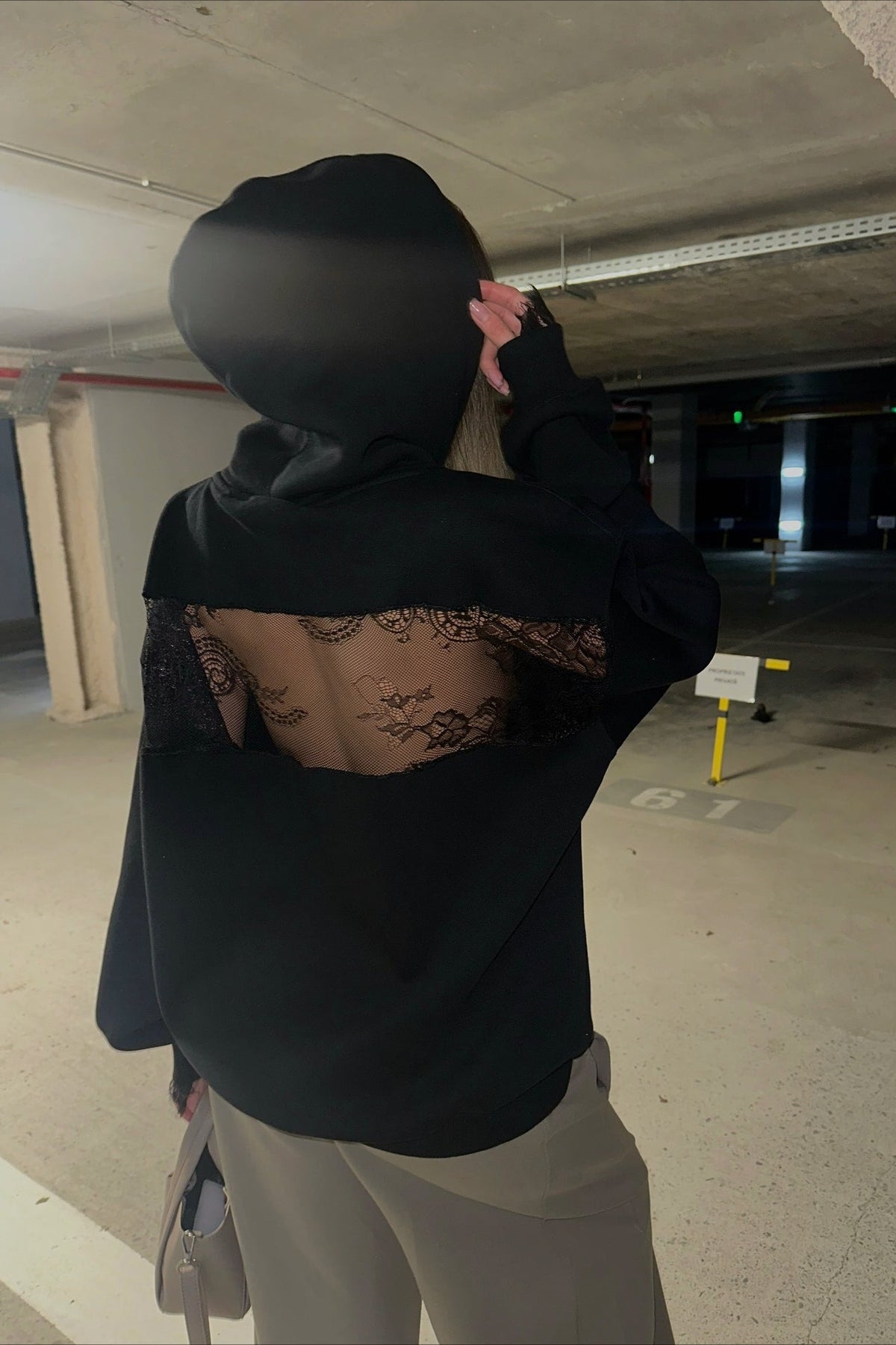 Lace Sheer Cutout Patchwork Hoodie 6
