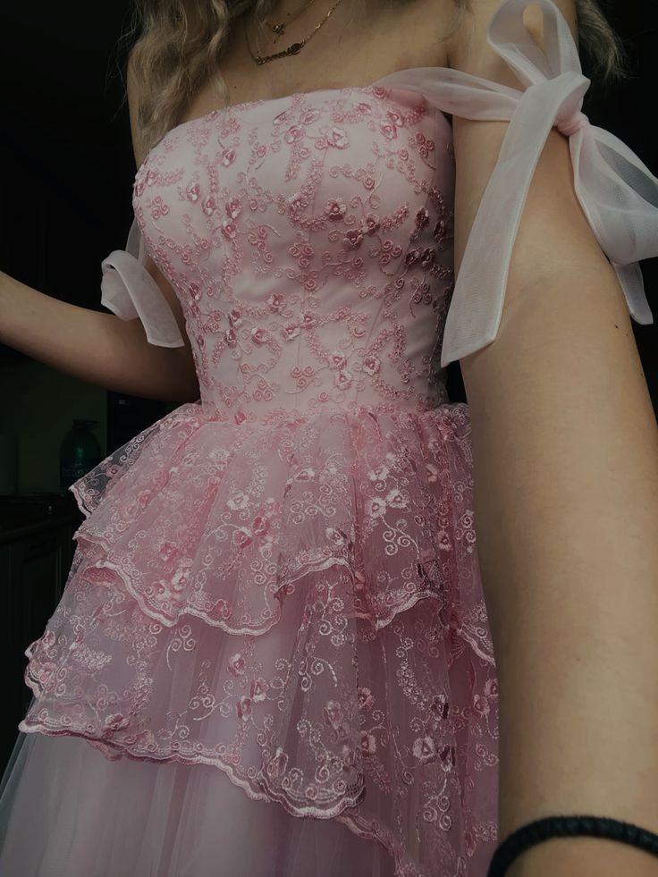 Pink Lace Tulle Prom Dress Sweet 15 Birthday Dress Evening Dress Party Dress - Fashionpara