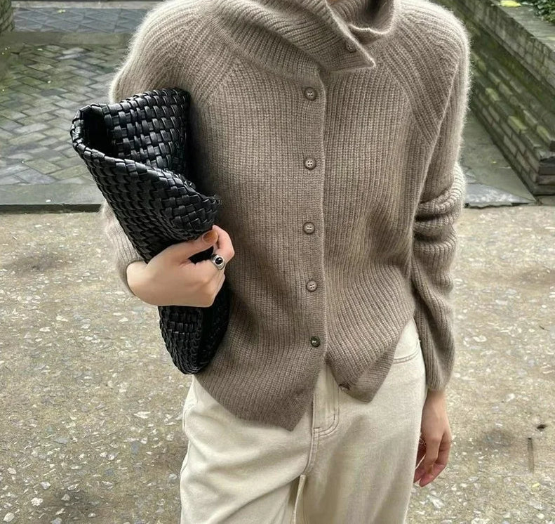 Turtleneck Loose Single Breasted Cardigan