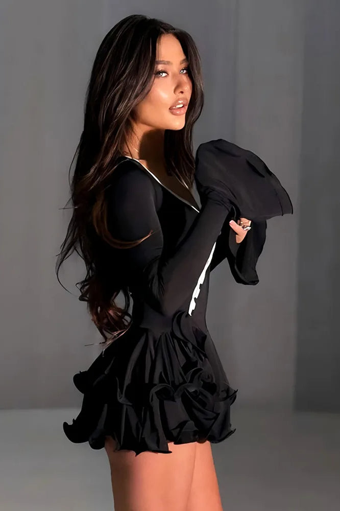 V Neck Pleated Mini Dress