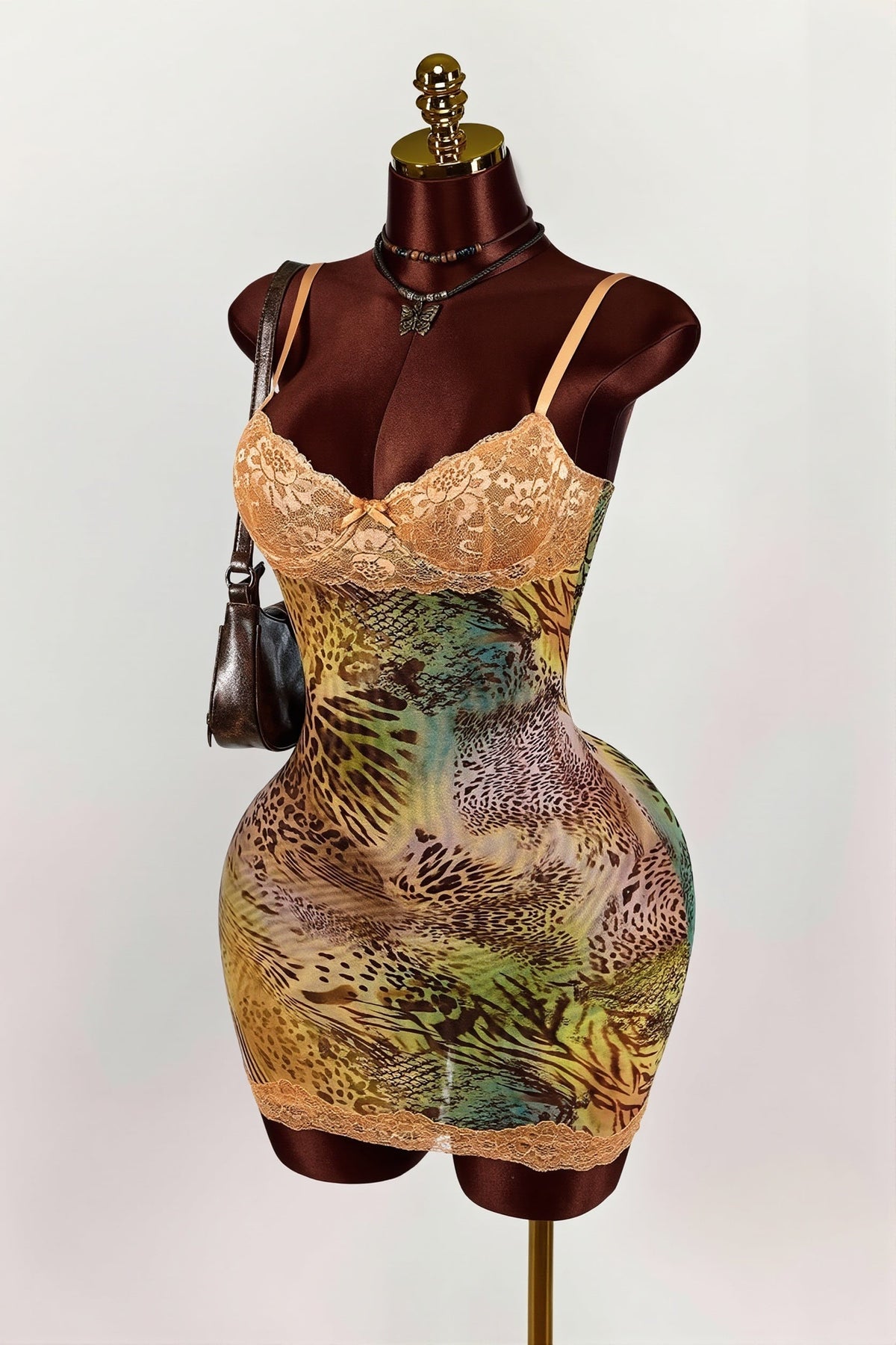Animal Print Lace Trim Cami Slip Mini Dress 2