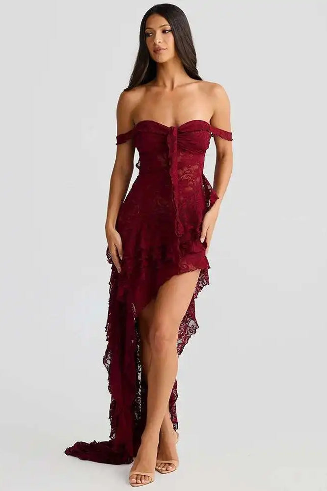 Lace Ruffle Off Shoulder Midi Dress - View 4